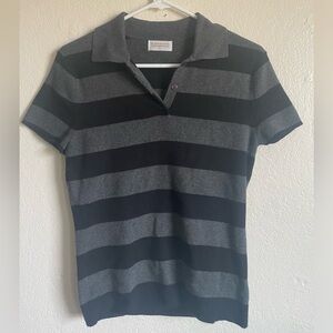 Giordano Black & Gray Striped Short Sleeve Polo Sweater